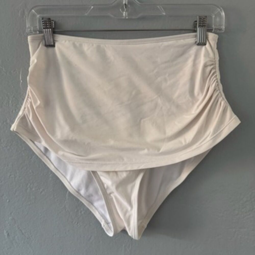 Retro Women's Swimsuit High Waisted Ruched Bikini Bottom White Large